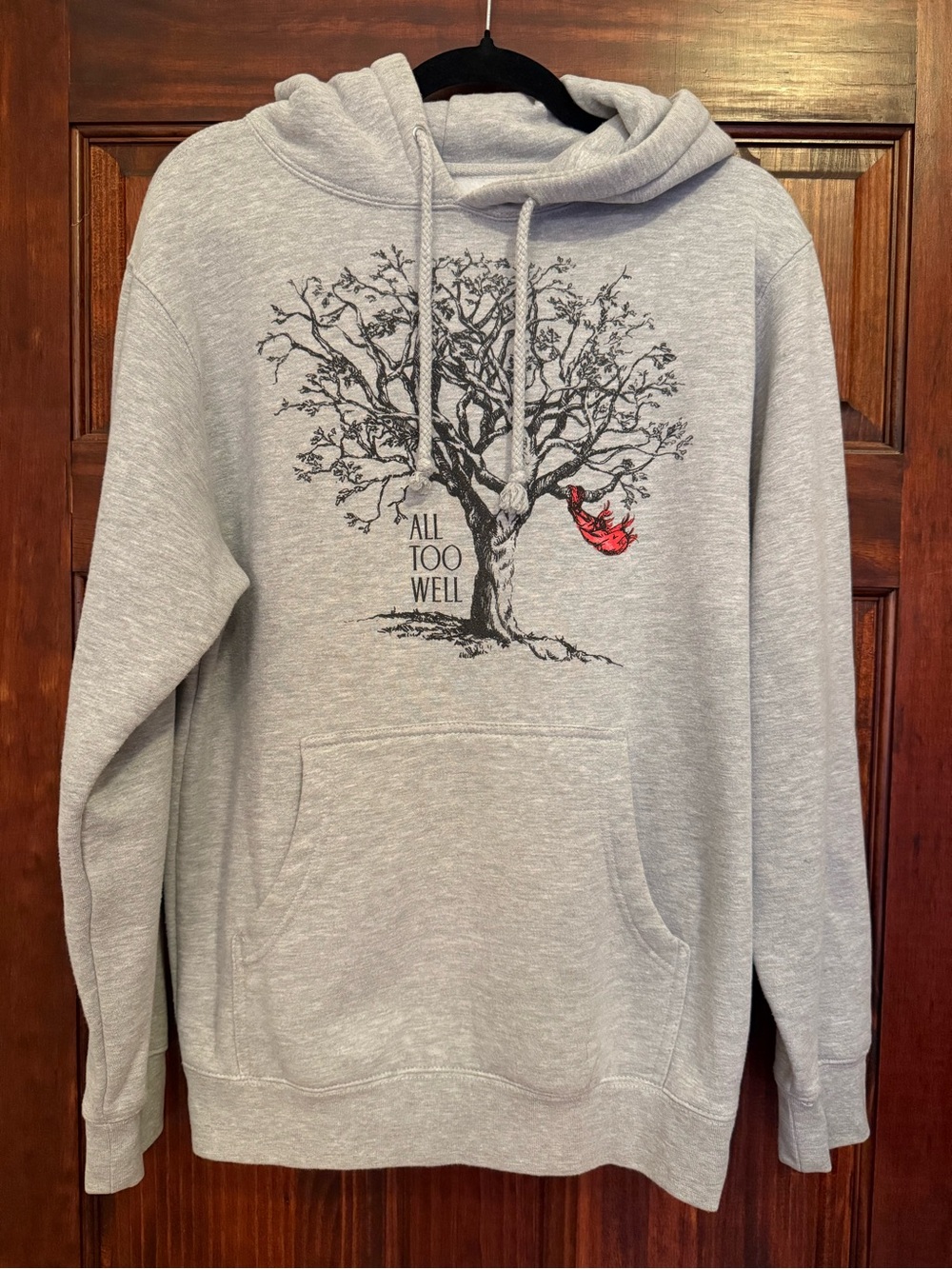 Taylor Swift Grey 'All Too Well' Tree Graphic Hoodie with Red Swing Accent